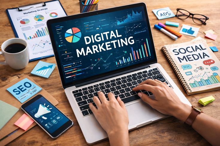 Digital marketing services including SEO, content marketing, social media marketing, PPC advertising, and online business growth.